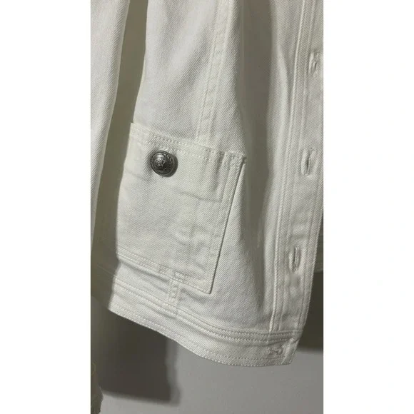 Susan Graver Stretch Denim Collarless Jacket w/Patch Pockets - Women's L - White - Picture 7 of 8
